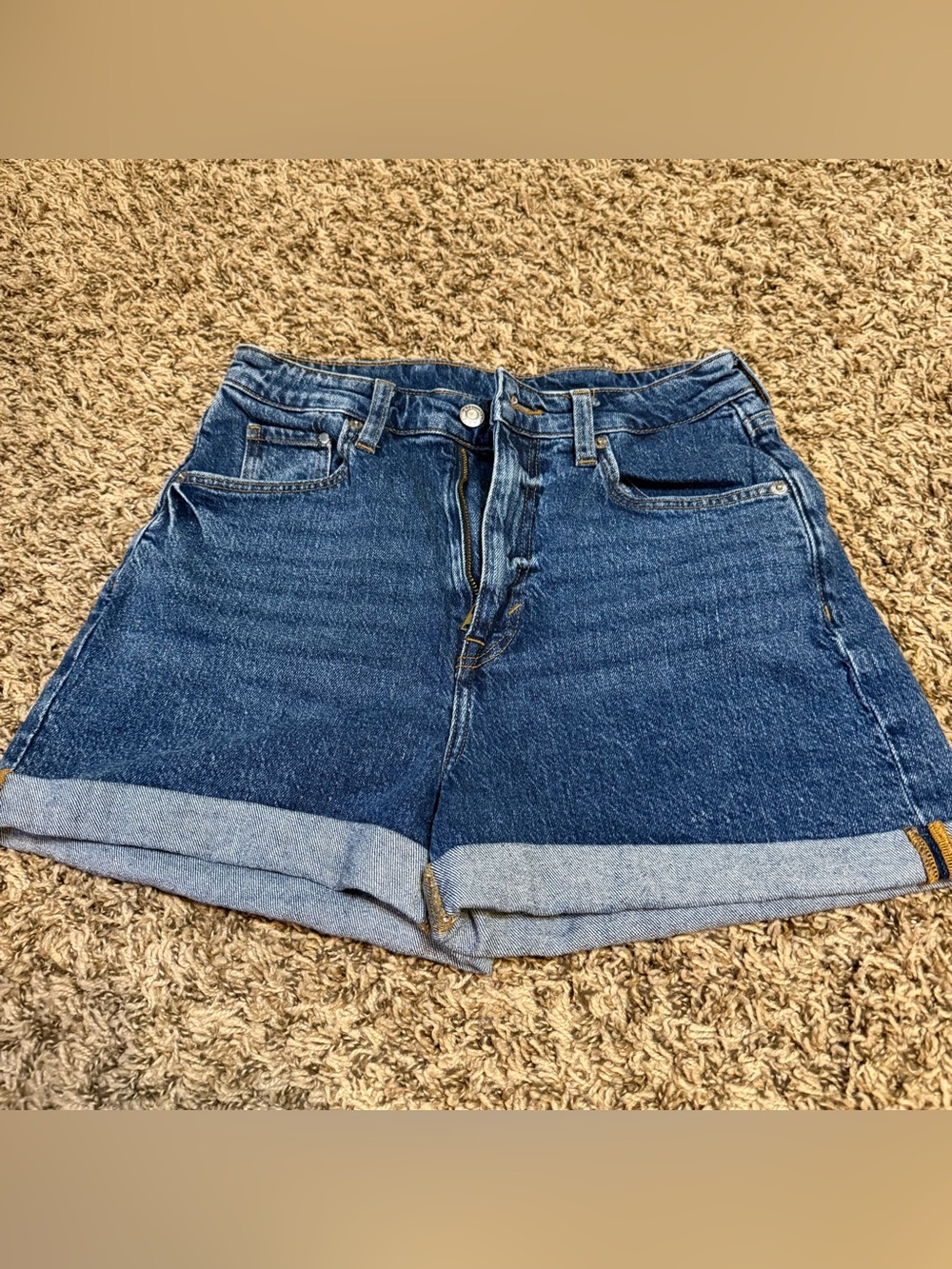&Denim High Rise Mom Shorts Size 4 excellent POC Dark Rolled Hem